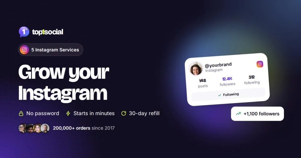 Instagram profile gaining followers safely with Top1Social